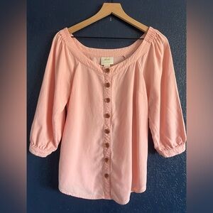 Anthropologie Maeve Peach Alanis Linen Blend Blouse